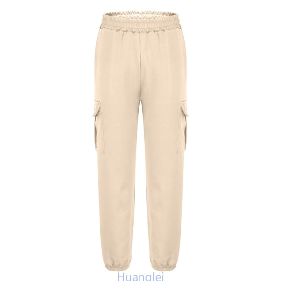 Huanglei Boys Cargo Jogger Pants Casual Tapered Ankle Pants For Teen Big Kids Youth Pure Color Loose Fit Comfortable Outdoor School Wear Casual Trousers ,8-9 Years ,Beige
