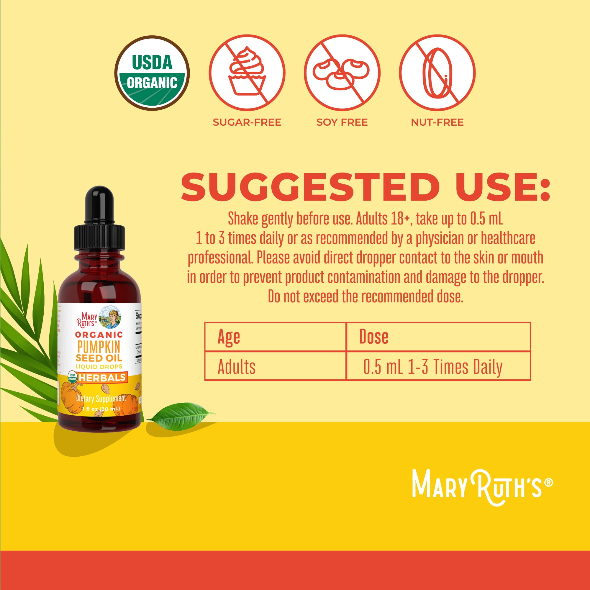 MaryRuth's Organic Pumpkin Seed Oil Drops 1 oz - Cold-Pressed, Men's Urinary Health Support, Sugar Free, Vegan, Non-GMO, 60 Servings