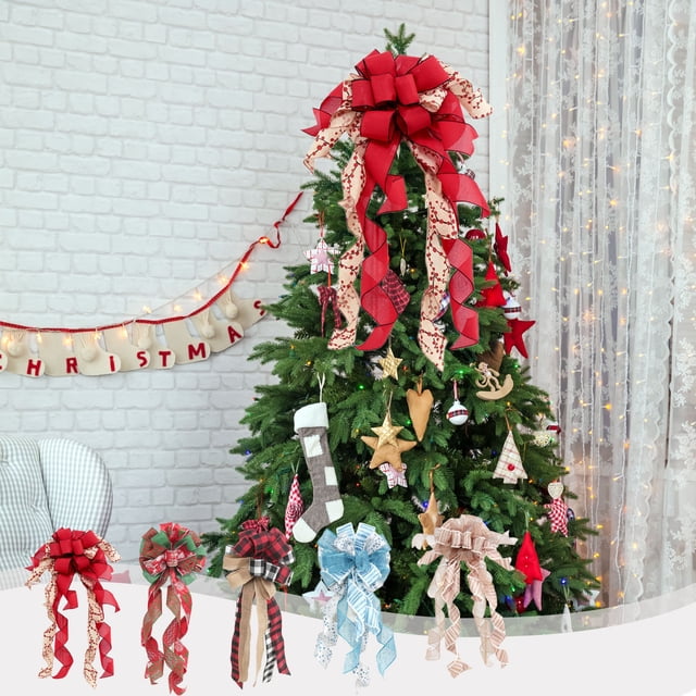 Xihbxyly Lazo Navideño Grande con Lentejuelas, Diseño de Celosía Multicolor, Adorno para La Punta Del Árbol, Ideal para Envolver Regalos, Decorar Fiestas y Alegrar Las Fiestas. Tamaño: 30 X 35 X 3 Cm