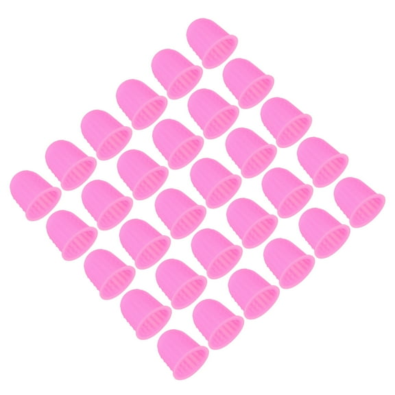 Uxcell Rubber Finger Tips, 30 Pack Silicone Thumb Fingertip Protector Finger Cots Covers Guard Pads Thimble Grips for Office Counting Sewing, Pink Large Size