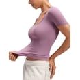 thumbnail image 3 of CRZ YOGA Softembrace Tops for Women Casual Soft Going Out Short Sleeve Shirts Sexy U Neck Tight Fitted Tees, 3 of 6