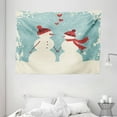 thumbnail image 1 of Christmas Tapestry, Snowman and Woman Romantic Couple In Love Holding Hands Grunge Display, Wall Hanging for Bedroom Living Room Dorm Decor, 80W X 60L Inches, Seafoam Red Cream, by Ambesonne, 1 of 2