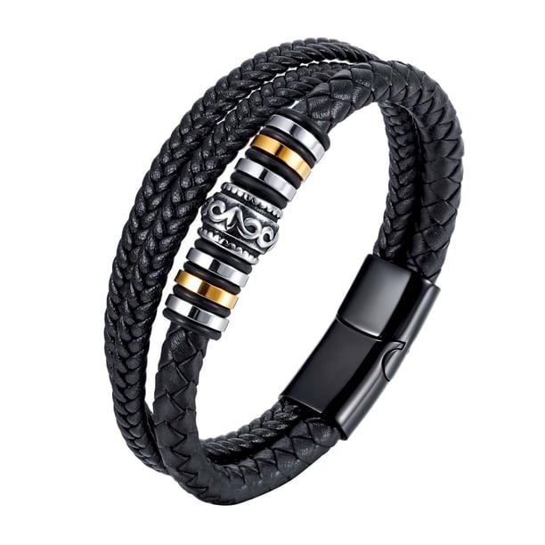 Fiudx Pulsera de Cuero, Elegante Accesorio de Acero Inoxidable de Piel de Vaca, Diseño Duradero de Acero de Titanio, 8,6 Pulgadas de Largo, Regalo Perfecto para Él, Recuerdo para Recuerdos Especiales