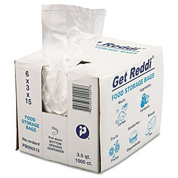 Inteplast Group PB060315 Get Reddi Food & Poly Bag, 6 x 3 x 15, 3.5qt, .68mil, Clear, 1000/Carton