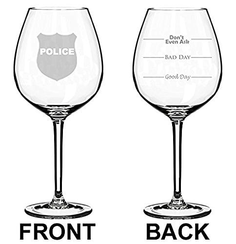 17oz Stemless Wine Glass 2 Sided Police Badge Officer Detective 