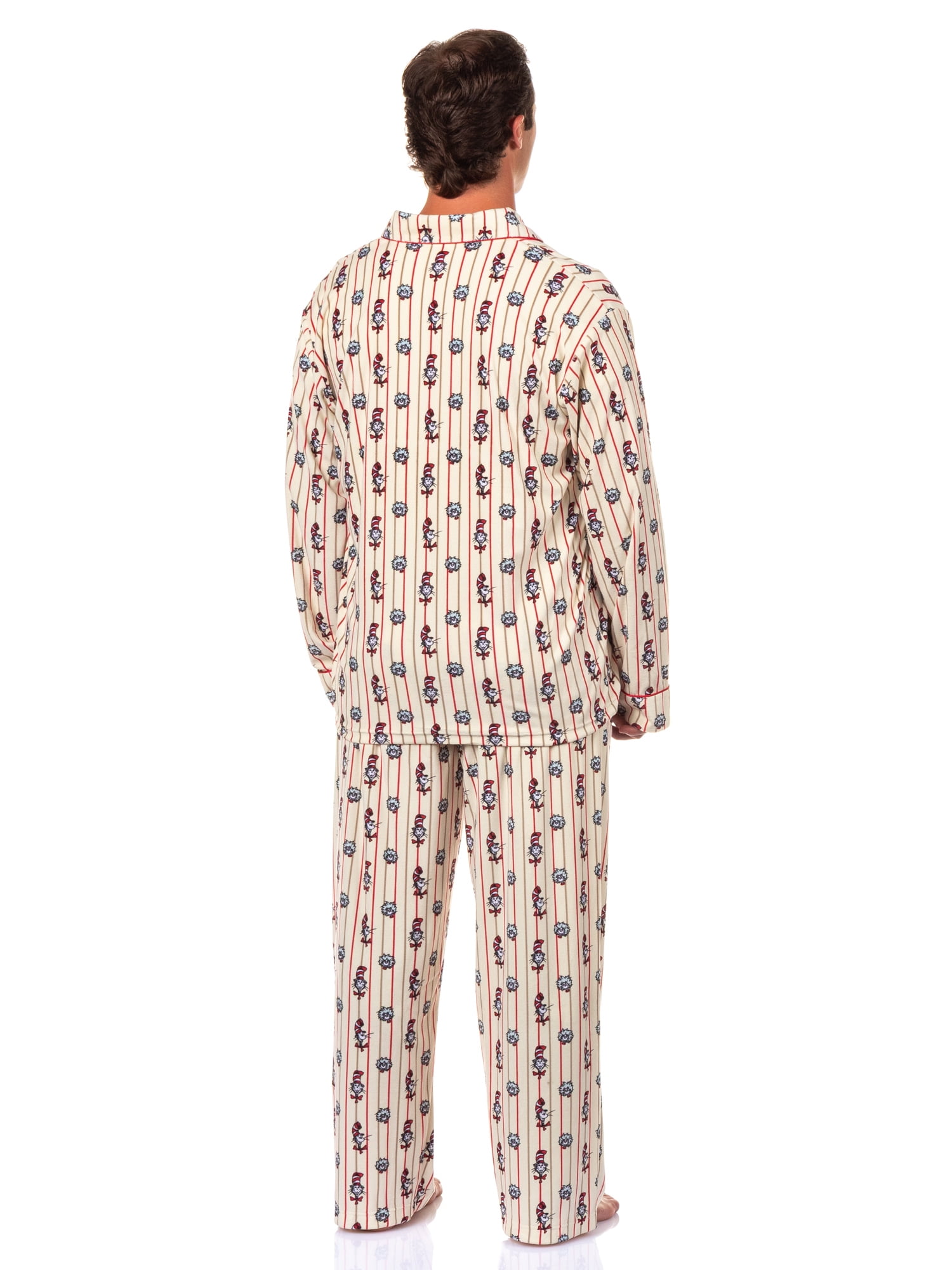 Dr. Seuss Cat in the Hat Matching Family Notch Collar Velour Pajama Sets, 2-Piece, Men's