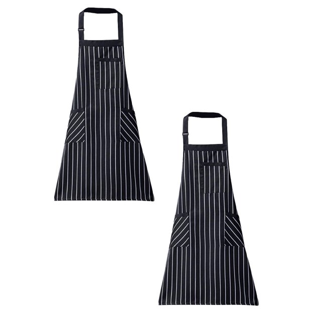 Oleegame 2PC Pretty Apron Cotton And Linen Striped Adjustable Hanging Neck Apron Household Kitchen Baking Flower Shop Cooking Work Cloth Apron Black