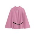 thumbnail image 5 of Women's Solid Color Poncho Coat, Batwing Sleeve Cape Jacket, Oversized Belted Tunic, Stand Collar Casual Cloak, Trendy Loose Fit Outerwear, Elegant Layering Piece Pink L, 5 of 5