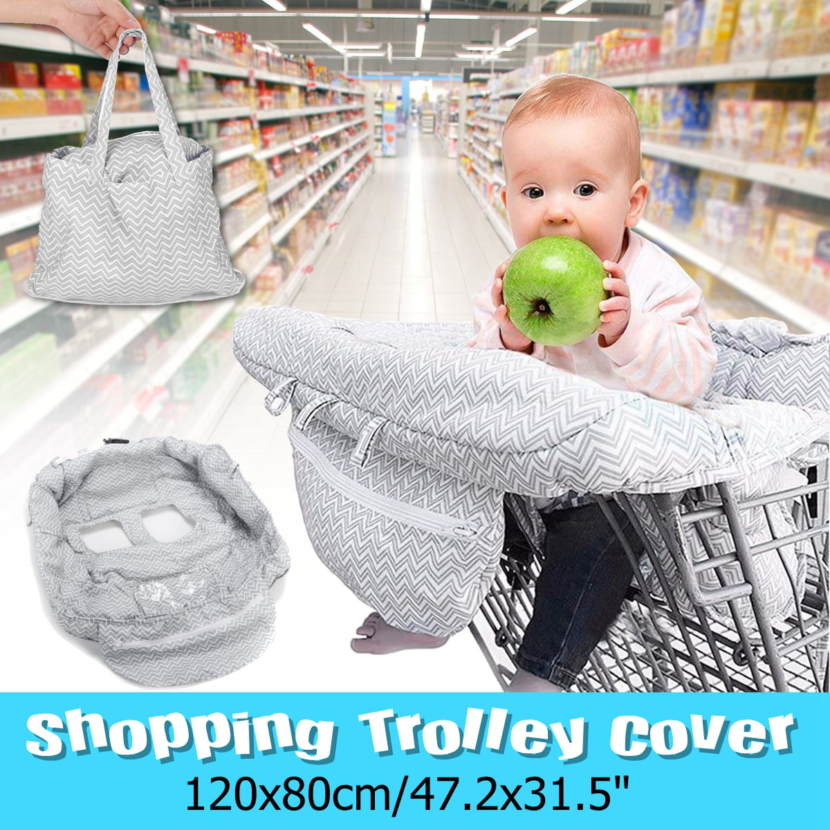 Portable Design 2-in-1 Baby Shopping Trolley Cover Highchair Seat Cushion Grey Chevron 