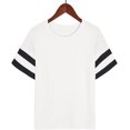 thumbnail image 3 of Womens T Shirts Loose Fit Short Sleeve Tees with White Striped Sleeves Casual Loose Crew Neck Tee Summer Lightweight Girls Outfits Clothes, 3 of 5