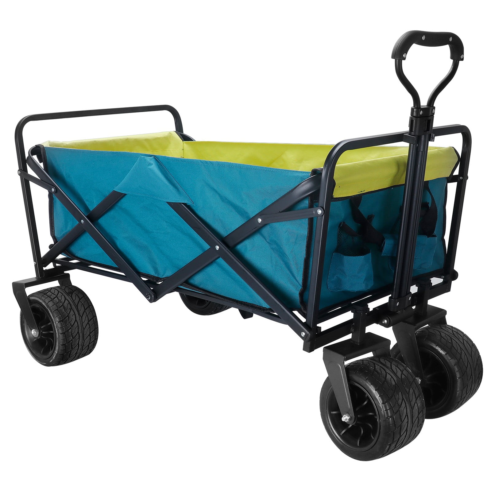 Collapsible Folding Poly Wagon Utility Beach Wagon Outdoor Cart Blue Camp Garden 