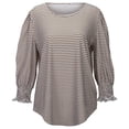 thumbnail image 4 of Women's Tops Casual T Shirt Crew Neck 7/8 Sleeve Loose Fit Ripple Pattern Blouse, 4 of 7