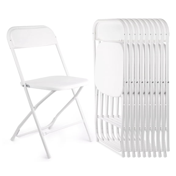 AOOLE 10 Pack White Folding Chairs, Portable Stackable Commercial Foldable Chair, Indoor Outdoor Plastic Folding Chair for Events/Office/ Home/ Wedding /Party, 400lbs Capacity