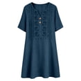 thumbnail image 6 of Bxsruta Women's Embroidered Short Sleeve V Neck Smock Dress Casual A Line Tunic with Pockets Cocktail Length Pull on Loose Fit for Summer Vacation Everyday Wear, 6 of 7