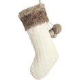 thumbnail image 2 of Ivory Cable Knitted Body, Fur with Fur Fluffy Pompom Ball Christmas Stocking, Xmas Tree Decoration Festival Party Ornament - 10"x18", 2 of 2
