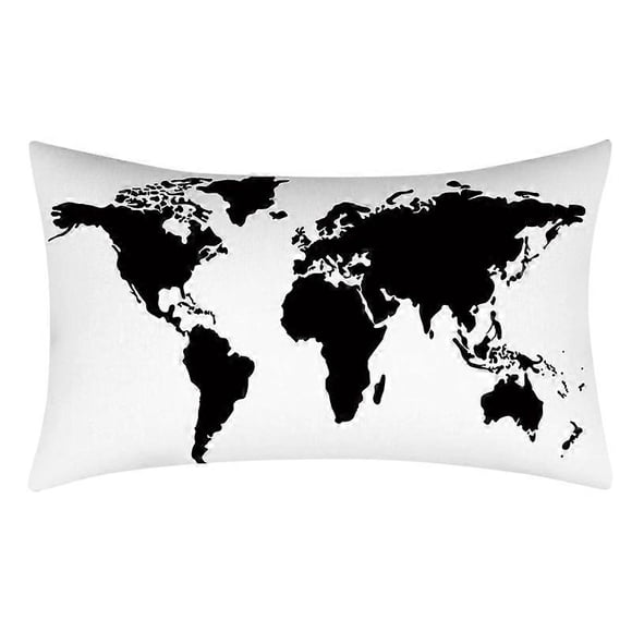 SZTXJ 2 Pcs Taie d'Oreiller, Carte du Monde Rétro Taie d'Oreiller Nordique Noir et Blanc Géométrique Peau de Pêche Taie d'Oreiller Housse de Coussin 30*50cm (Style A)