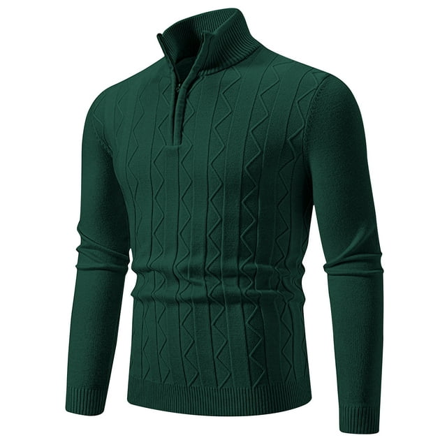 Rbaofujie Chandails pour Hommes Hiver Décontracté Mode Couleur Unie Fermeture Éclair Design Chandail à Col à Manches Longues Vert Chandail pour Hommes