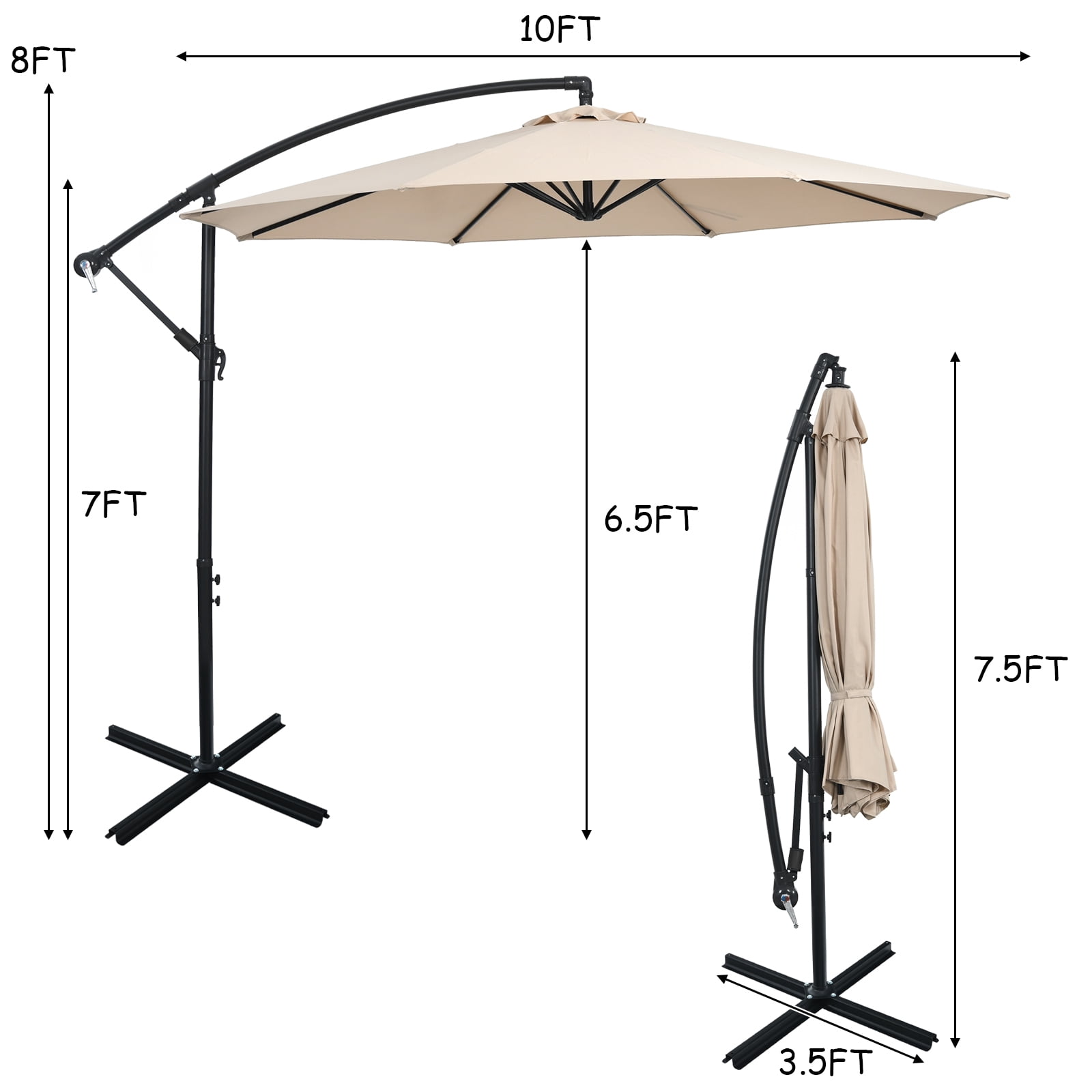 Patiojoy 10FT Patio Offset Umbrella 8 Ribs Cantilever Umbrella w/Crank for Poolside Yard Lawn Garden Beige