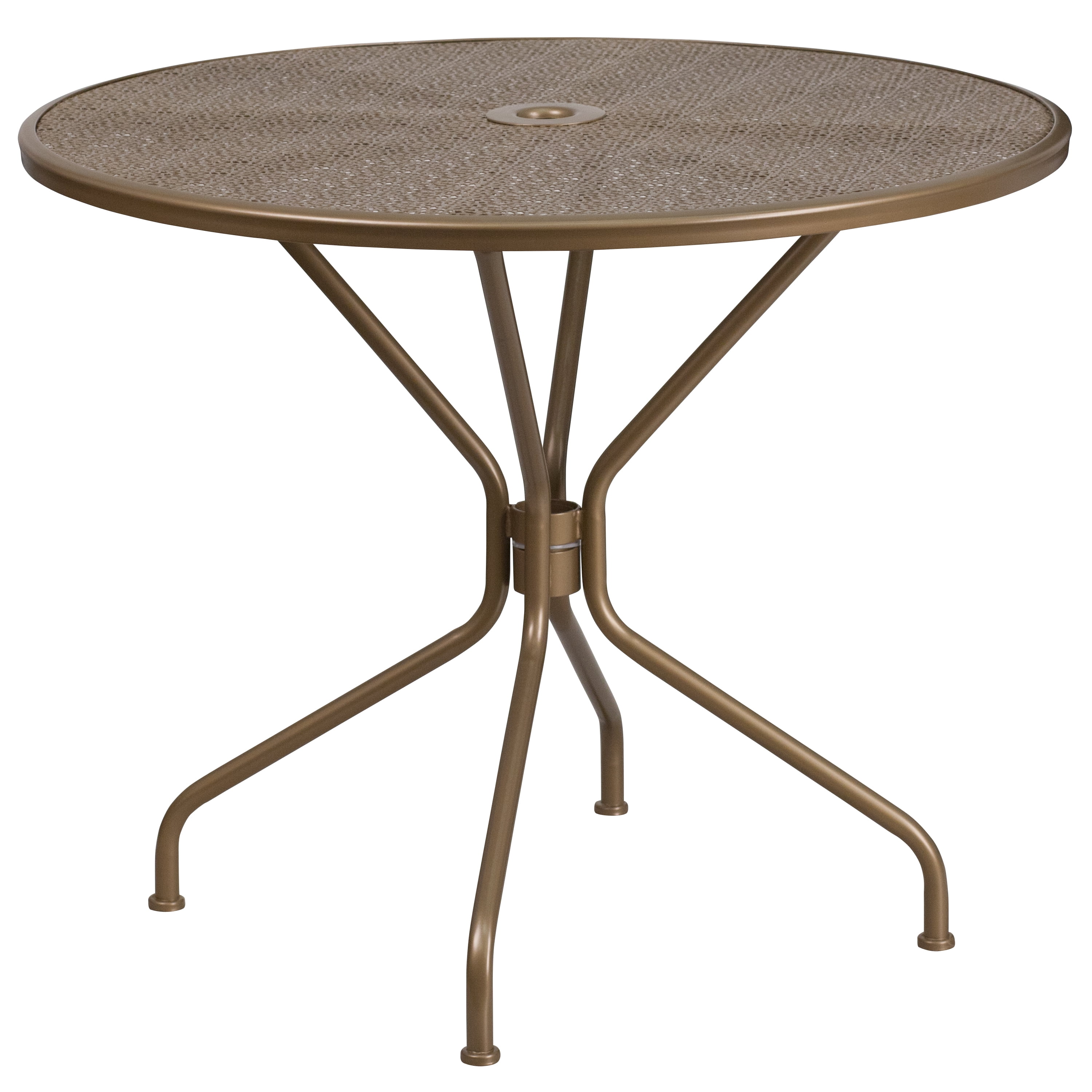 Flash Furniture Commercial Grade 35.25" Round Gold Indoor-Outdoor Steel Patio Table Set with 4 Round Back Chairs