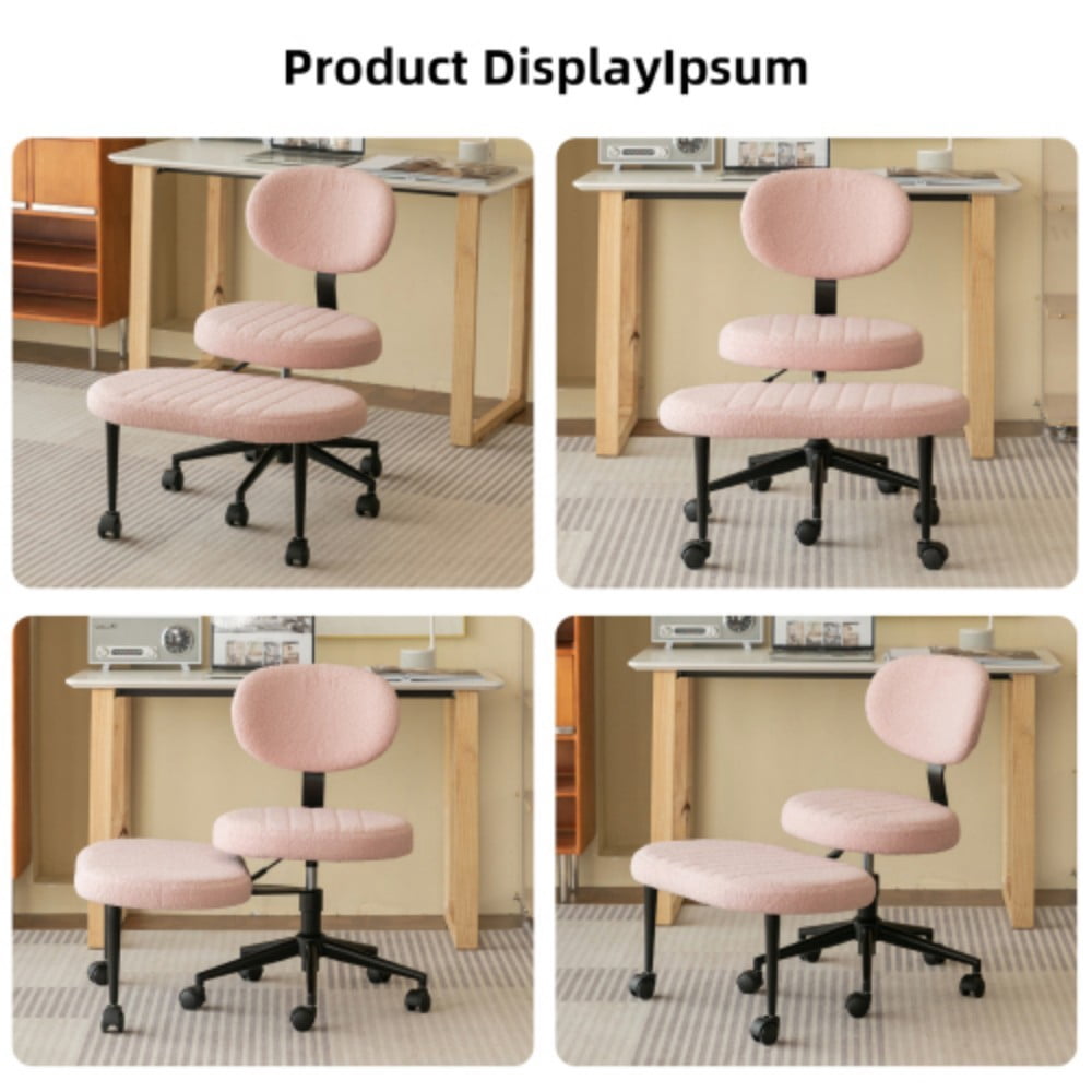 Ergonomic Cross Legged Office Chair, Multi-Position Swivel Meditation Chair with Back Support, Rolling Base, Adjustable Height for Home Office & Study, Pink
