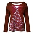 thumbnail image 4 of Blusa de manga larga con cuello redondo y estampado de árbol de Navidad para mujer Pompotops  FGAJ12482, 4 of 5