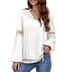 thumbnail image 1 of Blusa con volantes y cordón para mujer, camisa de manga larga con retazos de encaje informal de moda de Color puro para mujer, color blanco S, 1 of 8