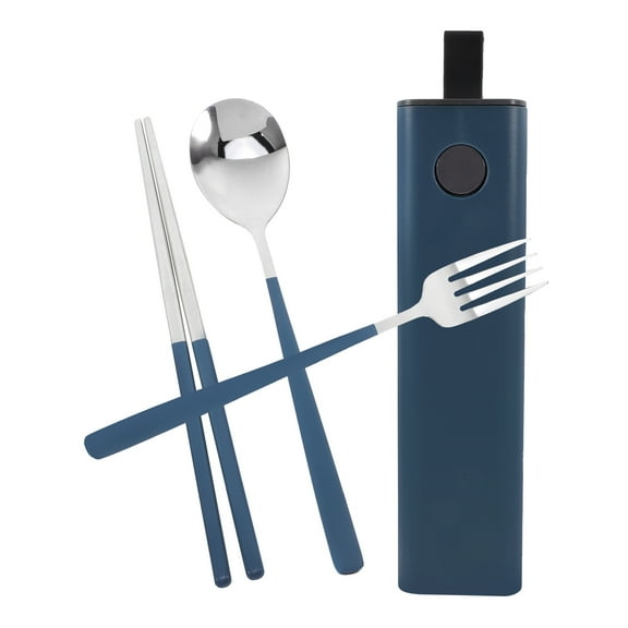 Blue Travel Silverware Set with Case Including Forks and Spoons Made of Stainless Steel and PP for Home Use Lightweight Portable