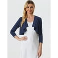 thumbnail image 3 of Unique Bargains Women's Open Front Drape Bolero Shrug Crop Cardigan L Dark Blue, 3 of 6