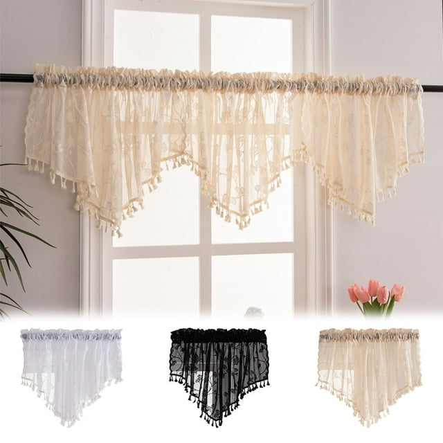 Sentmoon Curtains Sheer Valances for Small Lace Drapes Curtains With Tassels Decorative Window Swags for Kitchen Living Room Room Darkening Curtains Summer Decorations for Windows