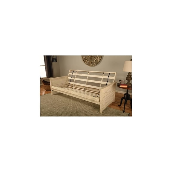 Weathered White Futon Frame Set with Full Mattress - Solid Hardwood 79"