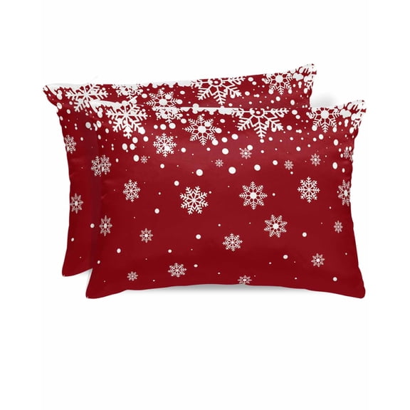 Hokiten King Size Pillow Cases Set of 2, Pillow Covers for Bed, Fantasy Snowflake, Satin Pillowcases with Zipper for Hair/Skin, Pillow Protector Cover, Christmas Winter Snow Red Holiday 20x36 Inches