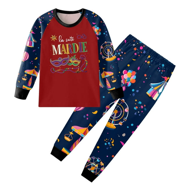 Huesdet Ensemble de Pyjama pour Tout-Petits Confortable et Doux à Manches Longues et Jambes Longues avec Imprimé de Carnaval pour Garçons et Filles (8-9 Ans, Rouge)