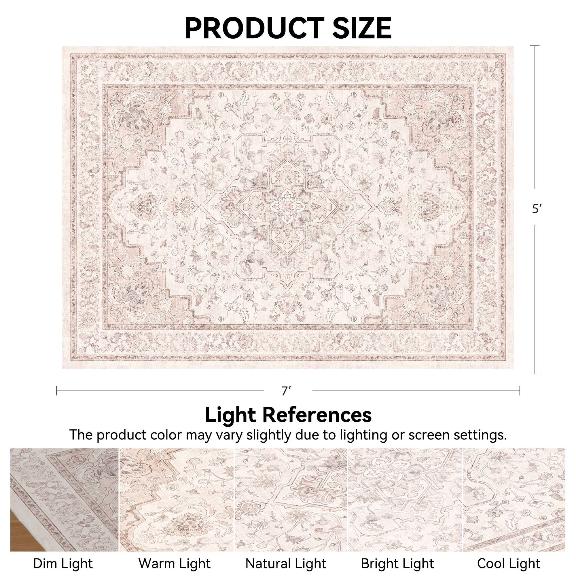 CHITOOMA 5'x7' Area Rugs for Living Room, Washable Rugs Vintage Soft Living Room Rug for Bedroom Dining Room Dorm Office with Non-Slip Backing, Stain Resistant Non-Shed Carpet