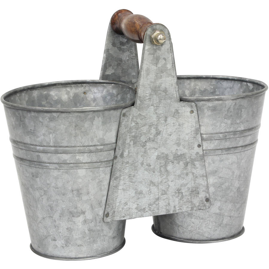 Farmhouse Double Galvanized Metal Bucket with Handle
