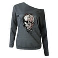 thumbnail image 3 of Women's Halloween Sweatshirts Off Shoulder Skull Graphic Long Sleeve Tunic Tops Gothic Fall Fashion Pullover, 3 of 3