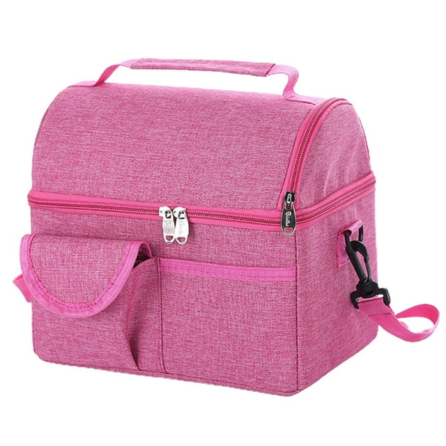 Lunch Storage Bag Large Capacity Double Layer Zipper Closure Reinforced Handle Design Waterproof Thermal Insulation Lunch Bag with Multiple Pockets Household Supplies