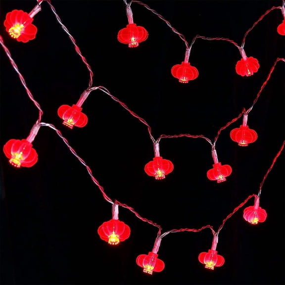 LINLIN Christmas Light String, Red Hanging Lanterns String Lights Battery Operated Chinese New Year String Lights for Spring Festival, Christmas