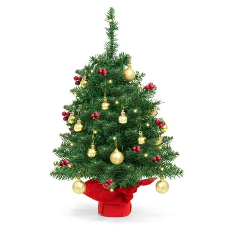 Best Choice Products 22-inch Pre-Lit Battery Operated Tabletop Mini Artificial Christmas Tree Decor with UL-Certified LED Lights, Red Berries, Gold Ornaments, (Best Mini Christmas Tree)