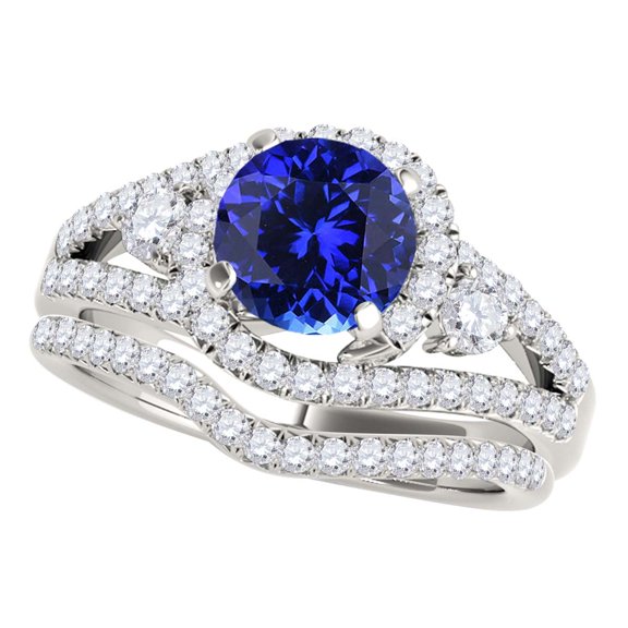 Aonejewelry 1.80 Ct. Ttw Tanzanite and Diamond Bridal Set In 14k White Gold