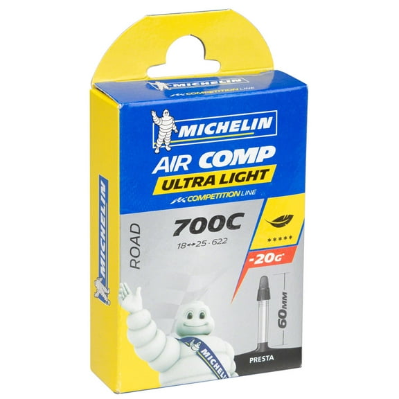 Michelin AirComp Ultra Light 700c Inner Tube – Lightweight Race Tube with 0.7mm Butyl, Presta Valve, 18-23mm Width, Designed for Competitive Cycling