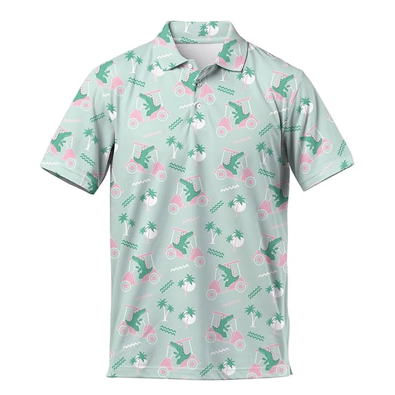 Funny Golf Shirts for Men Casual Short Sleeve Print Polo Shirt Mint Green XL