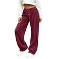 thumbnail image 2 of BRELIL Women's Wide Leg High Waisted Ribbed Casual Lounge Pants Long Pajama Pants Fall Winter Fashion Outfits Loose Baggy Trousers for Party, Wine L, 2 of 9
