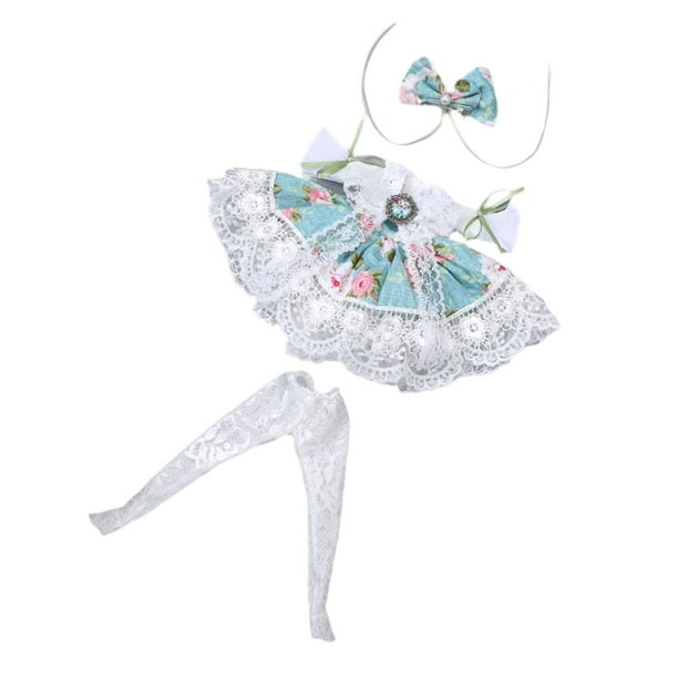 3 piezas de vestidos de muñeca a escala 1:6, atuendos pastorales, ropa hecha a mano con lazo y tocado. Verde
