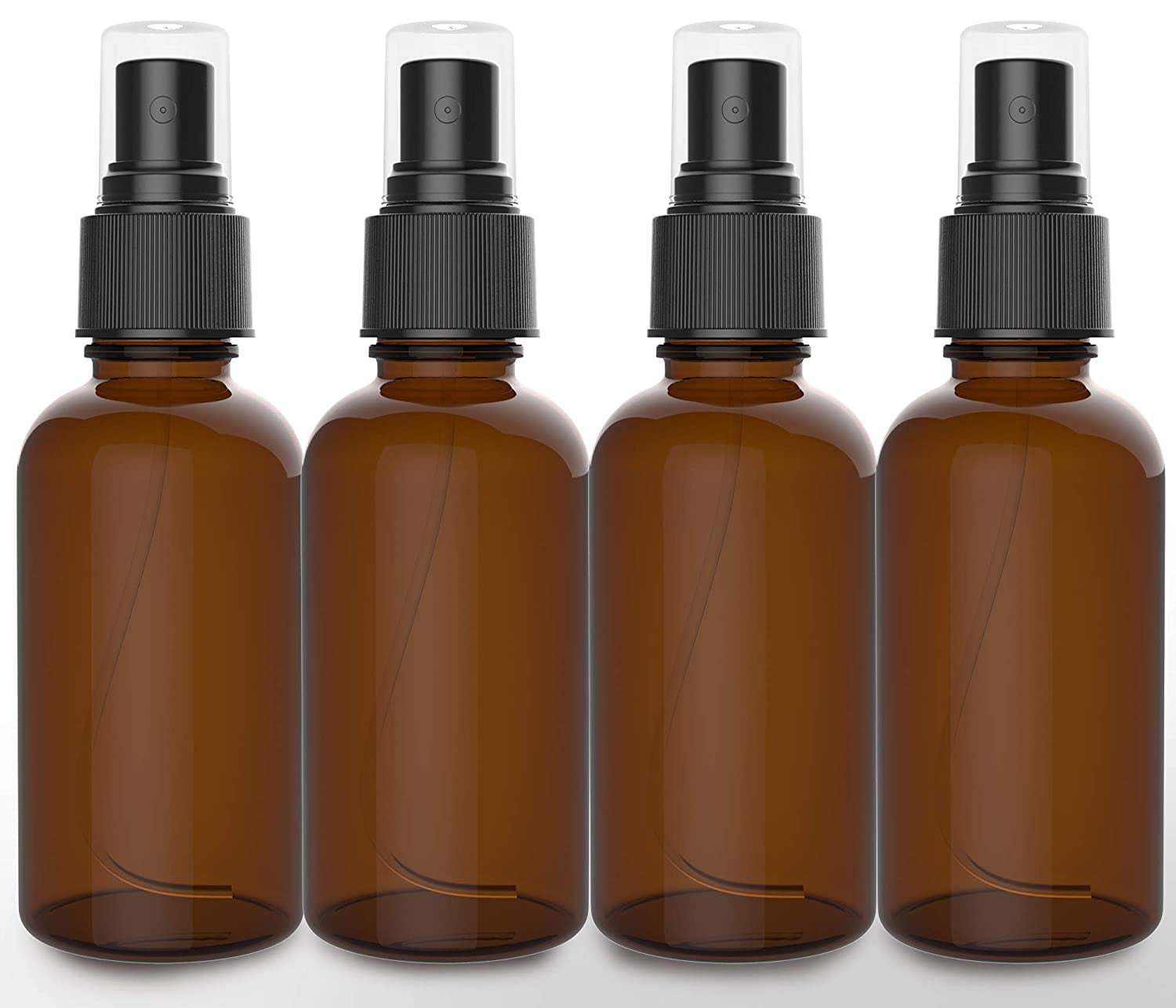Nylea 4 Pack Amber Spray Bottles With Dust Caps and Fine Mist Sprayers [2 Oz]