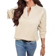 thumbnail image 3 of Women's V-Neck Textured Light Weight Long Sleeve Sweatshirt Casual Outfits Spring Fall Clothes Color S, 3 of 10