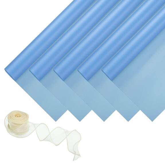 Uxcell 20 Sheets Flower Wrapping Paper, 22x22 Inch Korean Style Floral Packaging with Ribbon for Gift, Blue