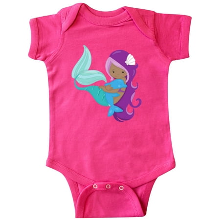 

Inktastic African American Mermaid With Purple Hair Dolphin Gift Baby Girl Bodysuit
