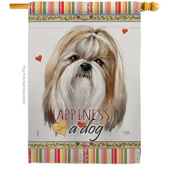 Breeze Decor H110218-BO 28 x 40 in. Dog Shih Tzu Happiness Double-Sided Decorative Vertical House Flag