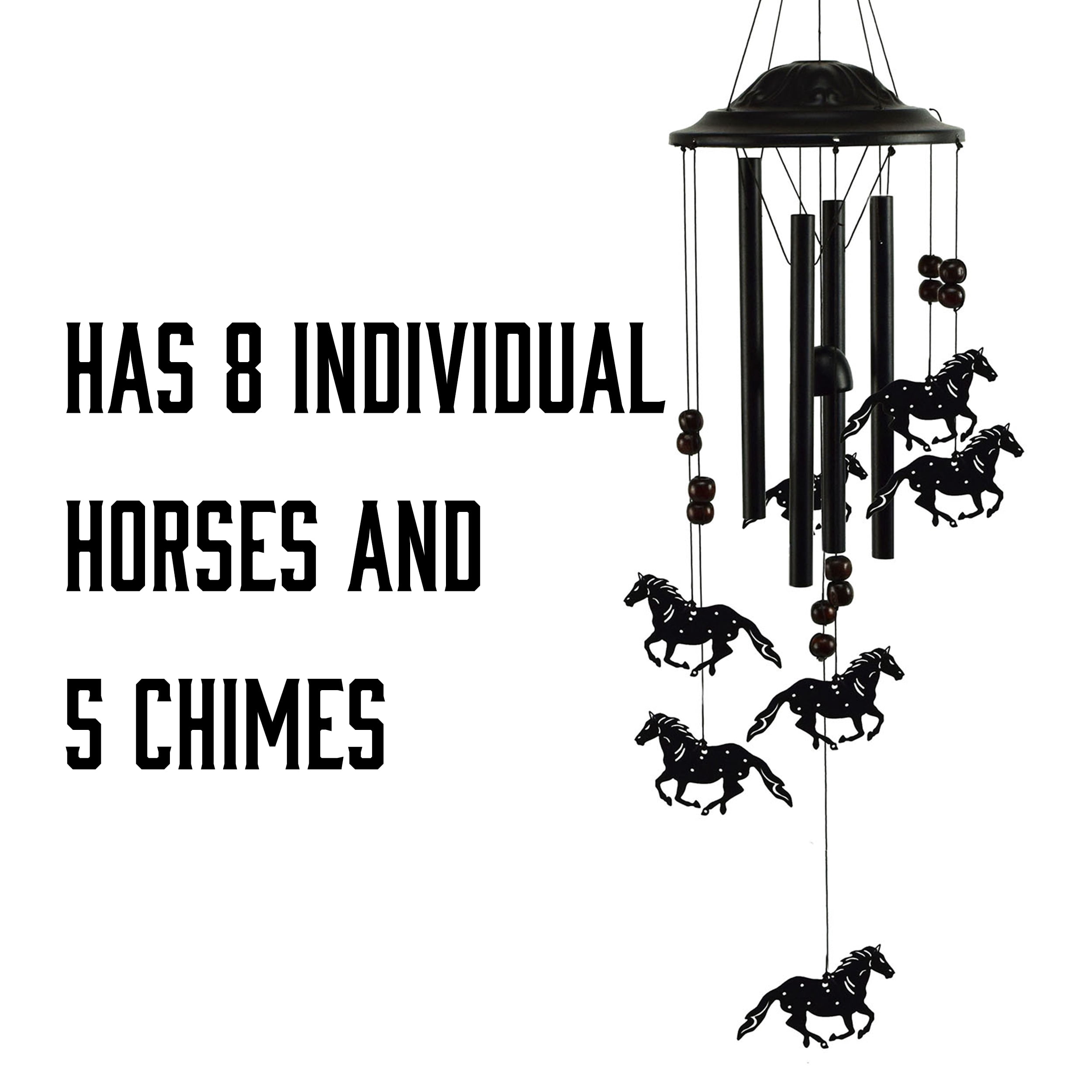 Rivers Edge Products Rivers Edge Products 40" Brass Wind Chime for Outside - Weather-Resistant Soothing Metal Wind Bell - Western Animal Outdoor Decor for Patio, Garden, Porch, Cabin - Horse Black