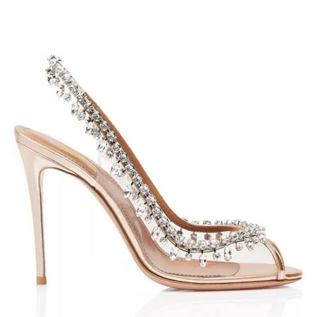 

Women s Sandals Spring/Summer New High Heel Fashion Crystal Rhinestone Chain Banquet Fine Heel Fish Mouth Single Shoe
